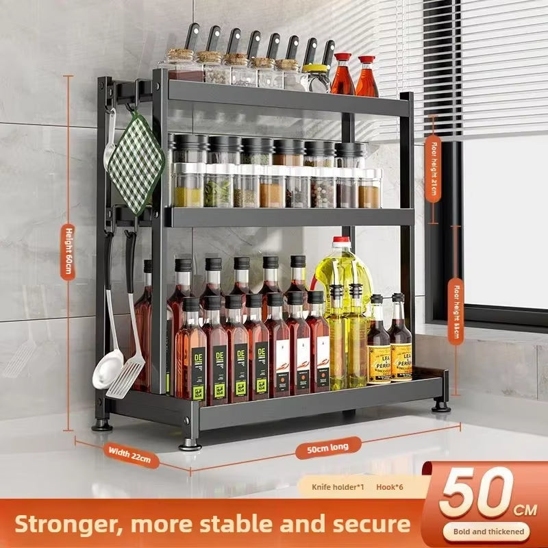 SpiceCraft™ Multi-Layer Kitchen Organizer – Countertop Seasoning Rack with Knife, Chopstick & Dish HolderKitchen Seasoning Rack Storage Rack Multi-Layer Dish Seasoning Rack Chopstick Knife Holder Countertop Multi-Functional Seasoning