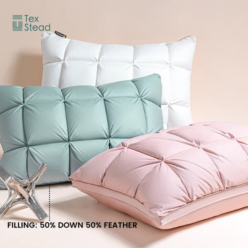 DreamNest™ Luxury Goose Down Feather Pillow – Pinch Pleat Design with Neck Support in Standard, Queen & King Sizes