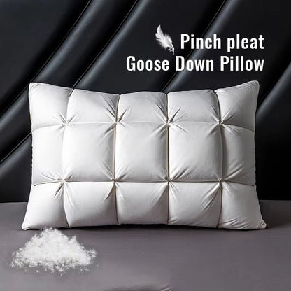 DreamNest™ Luxury Goose Down Feather Pillow – Pinch Pleat Design with Neck Support in Standard, Queen & King Sizes